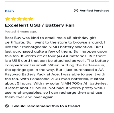 handheld personal fan rating